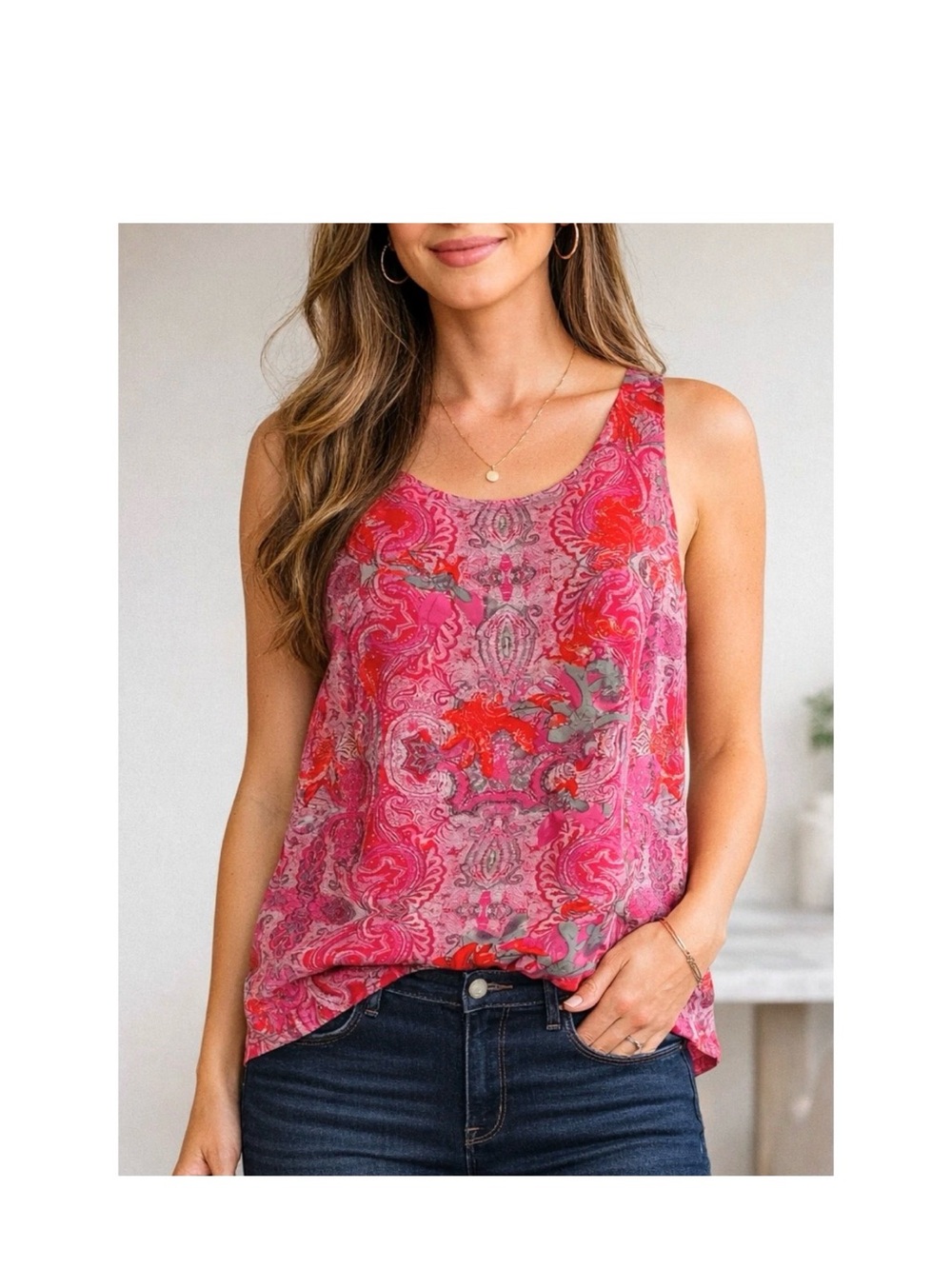 CAbi Pink Paisley-Print Sleeveless Tank
